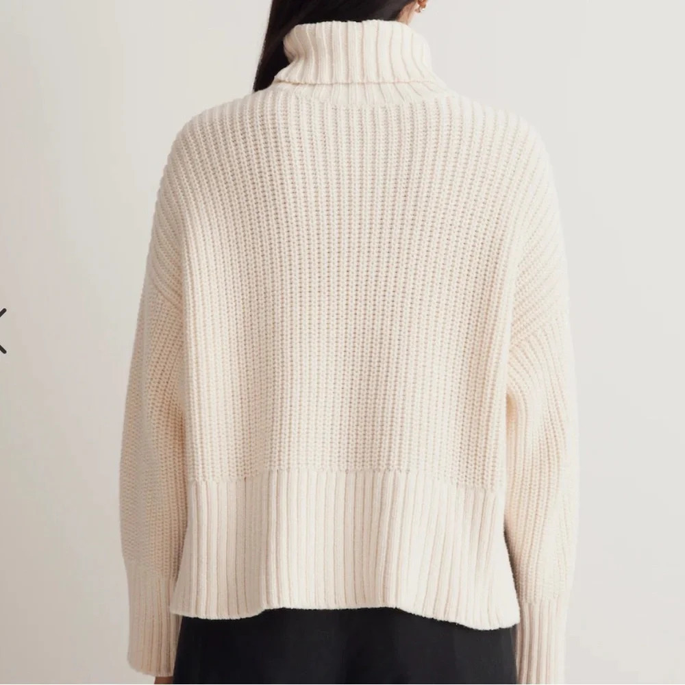 Madewell Women's Ivory Turtleneck Sweater Size L Long Sleeve Boxy Knit Cropped - Picture 2 of 12